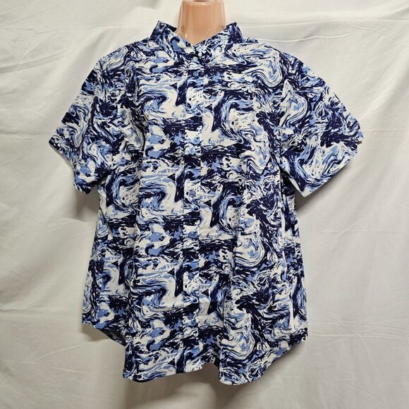 Wildfang The Essential Top Button Up Shirt Women Size 1X Swirl Navy - Picture 14 of 14